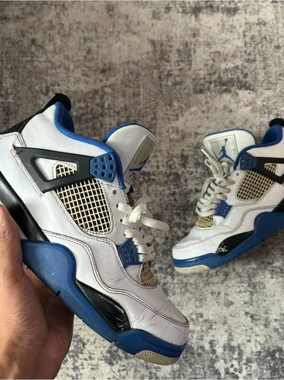 Jordan White and Blue Retro Basketball Sneakers